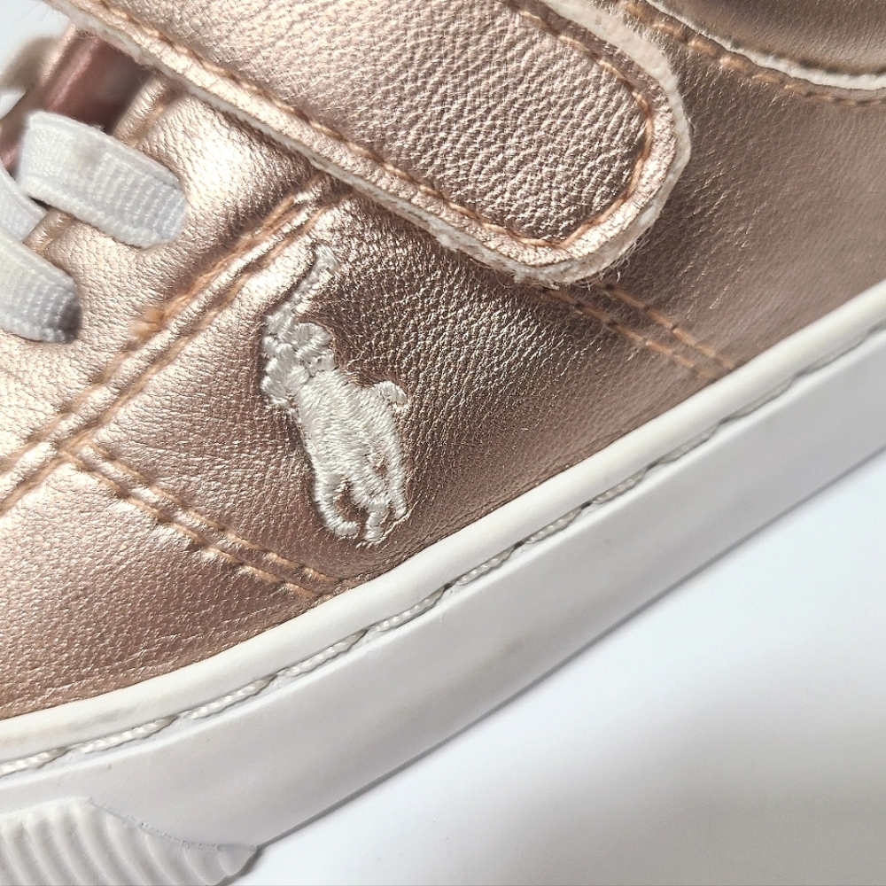 Polo Ralph Lauren Elmwood Velcro Sneakers Metallic Pink Girl's Sz 7 - Picture 7 of 15